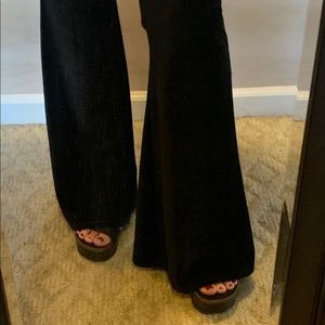 Black velvet ribbed flared pants